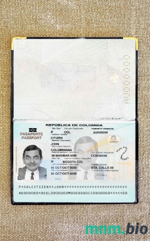Kolumbia paszport (2018-obecnie) wygląd zdjęcia pliki PSD, skan i fotografowany obraz